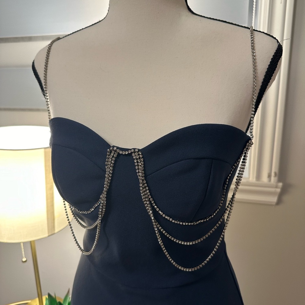 Beautiful midi dress with diamond accent and straps